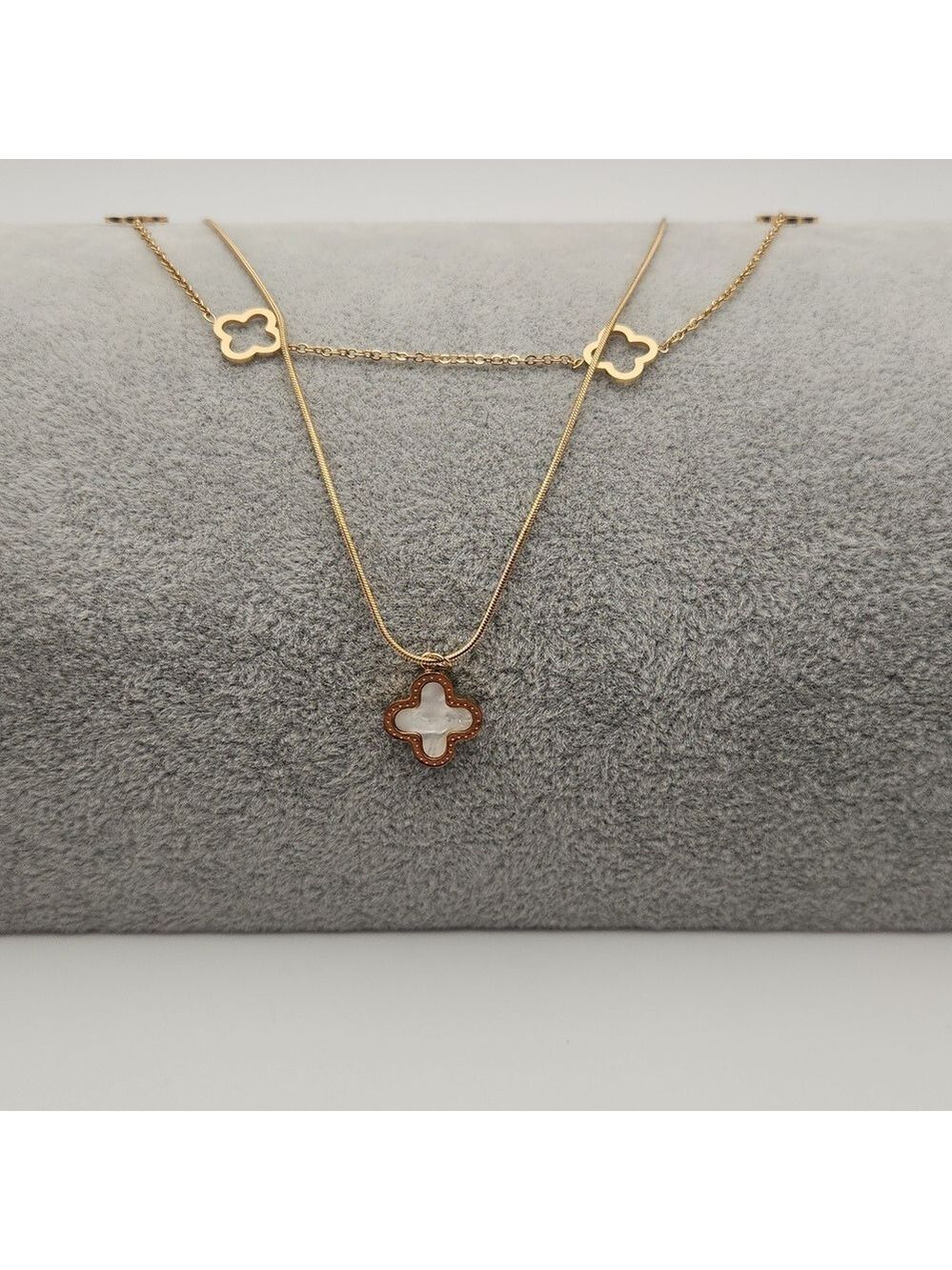 Reversible Clover Necklace 18k Gold Plated Stainless Steel Black White Necklace